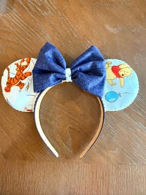 Winnie the Pooh & Tigger Fabric Mickey Ears Headband with Blue Bow handmade